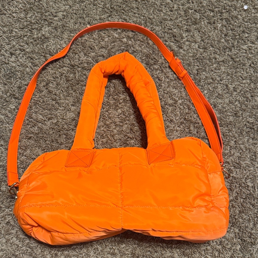 Bright Orange Quilted Shoulder Bag
